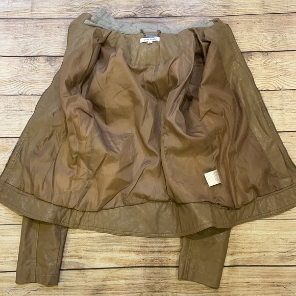 LOVE STUDIO Faux Leather Hoodie Jacket Light Brown - Picture 12 of 12